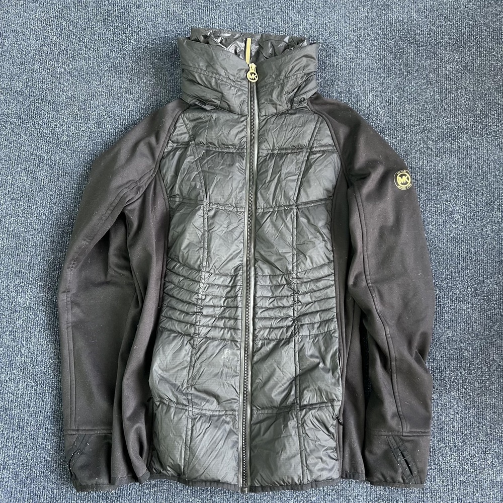 Michael Kors Jacket Womens Small Black Quilted Softshell Full‎ Zip Puffer